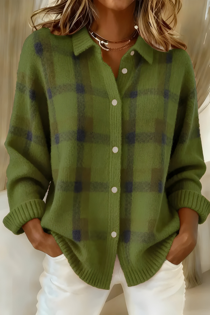 Check Knit Cardigan in Green