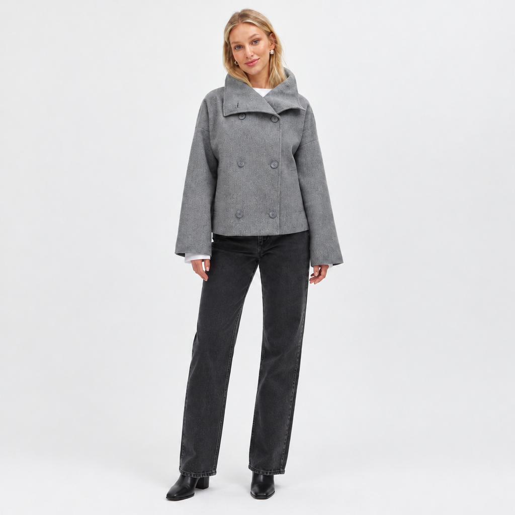 Double-Breasted Short Coat in Grey