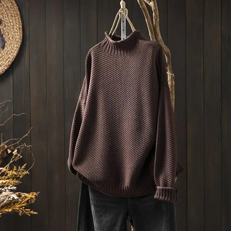 Textured Mock Neck Jumper in Brown