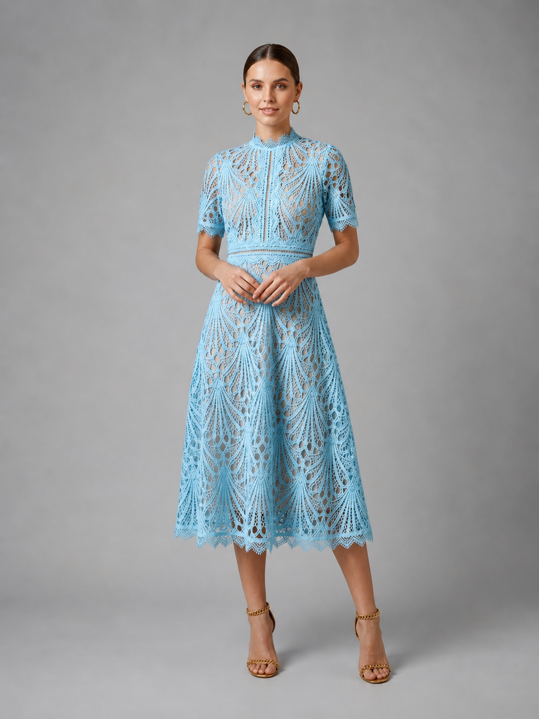 Ingrid | Women's Lace A-Line Midi Wedding Guest Dress