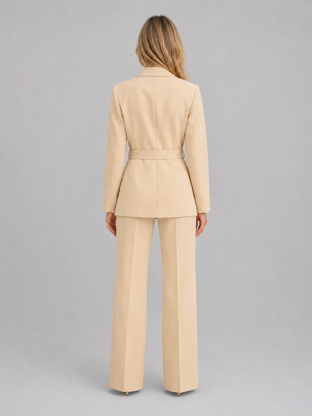 Belted Blazer and Wide-Leg Trousers Suit Set, view 4