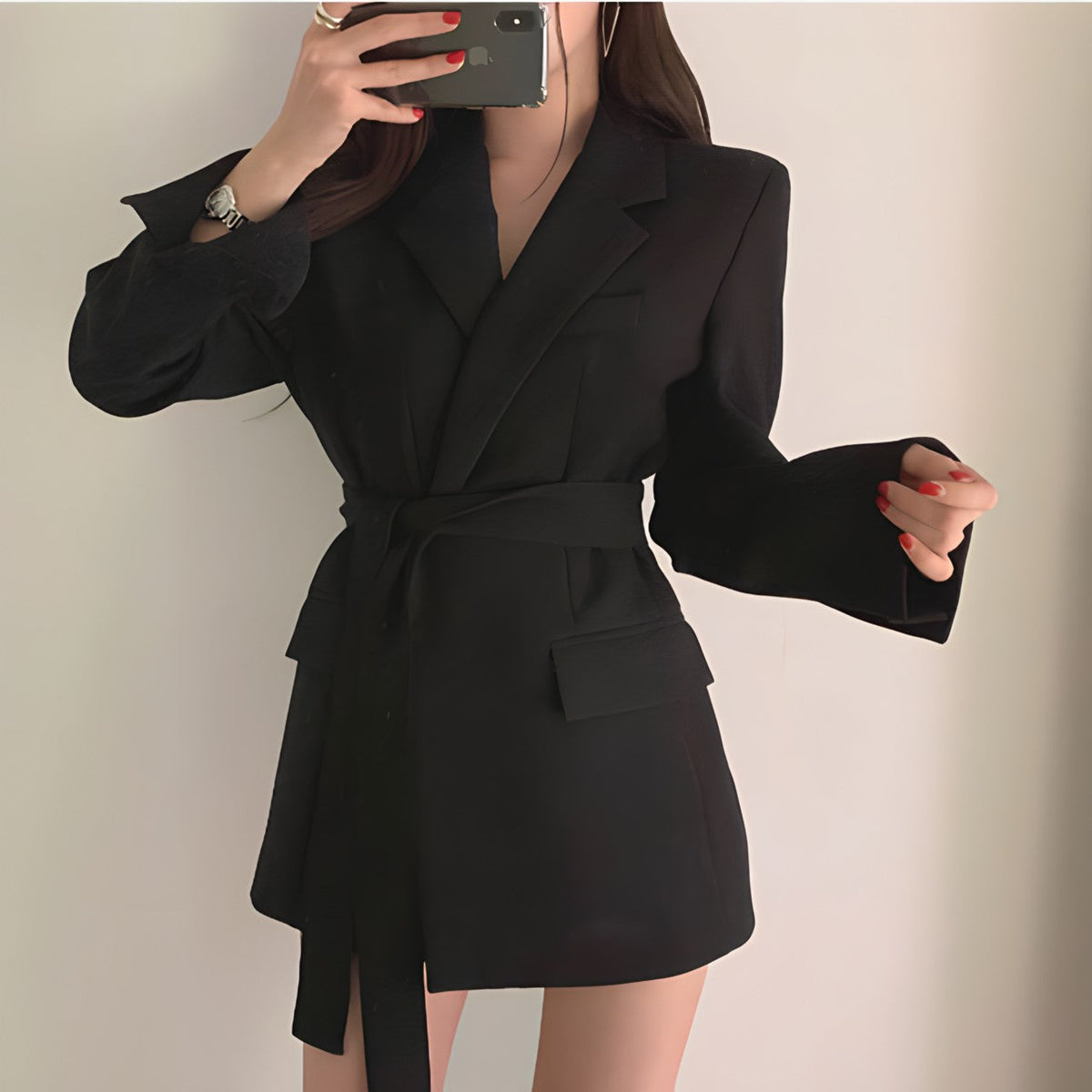 Belted Tailored Blazer in Black