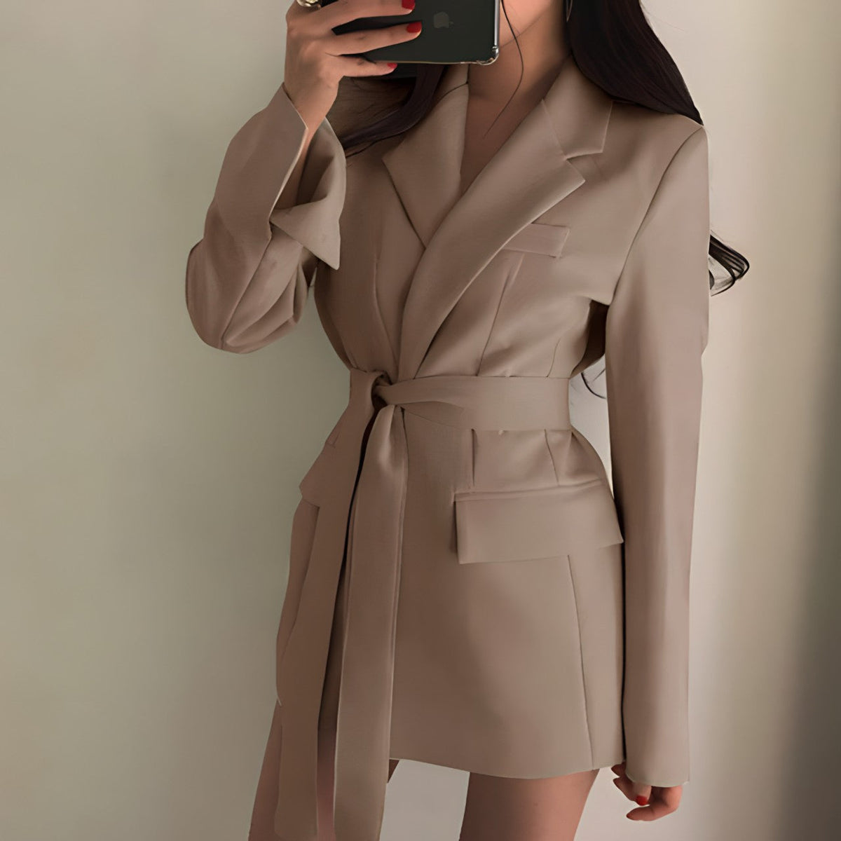 Belted Tailored Blazer in Khaki