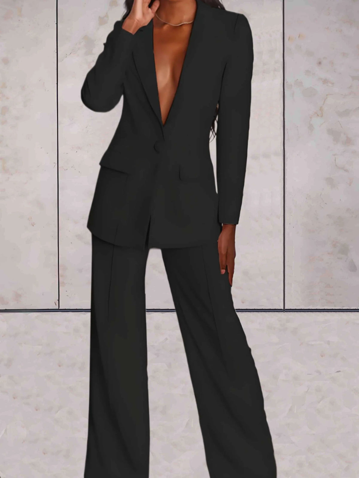 Blazer and Wide-Leg Trouser Set in Black