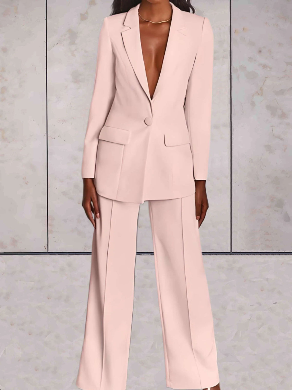 Blazer and Wide-Leg Trouser Set in Pink