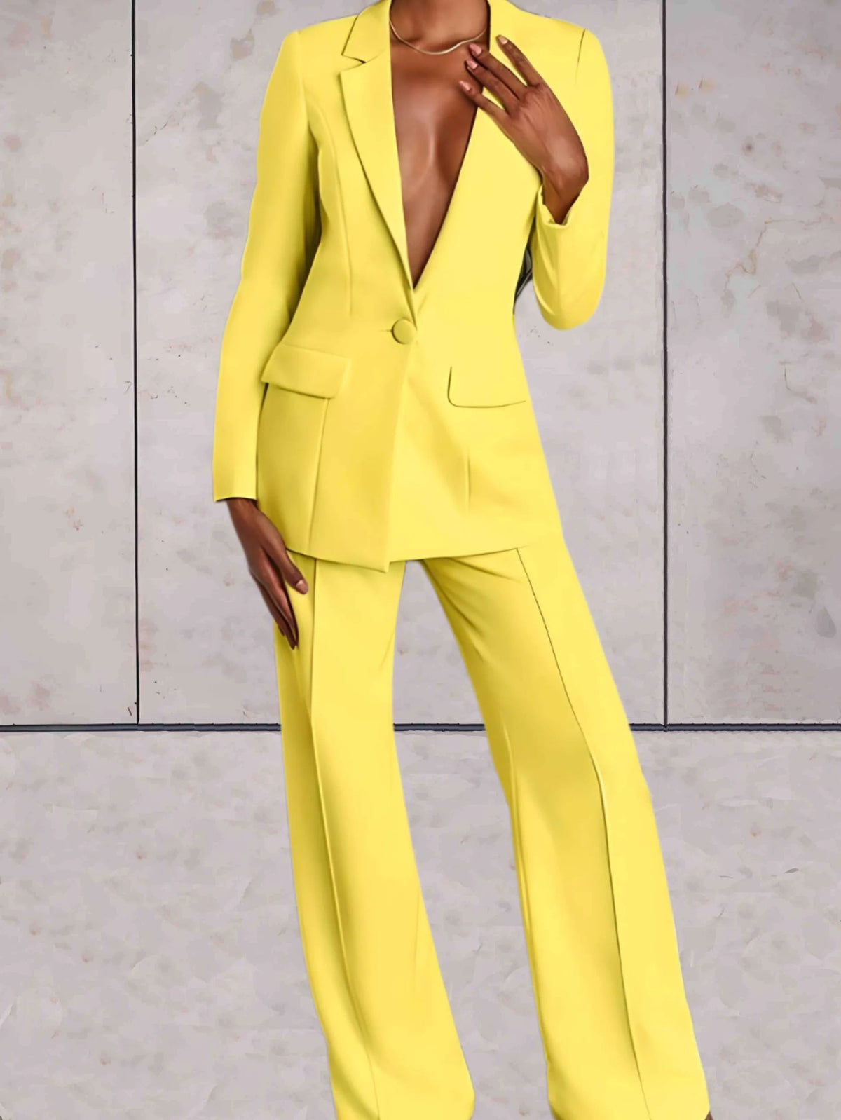 Blazer and Wide-Leg Trouser Set in Yellow