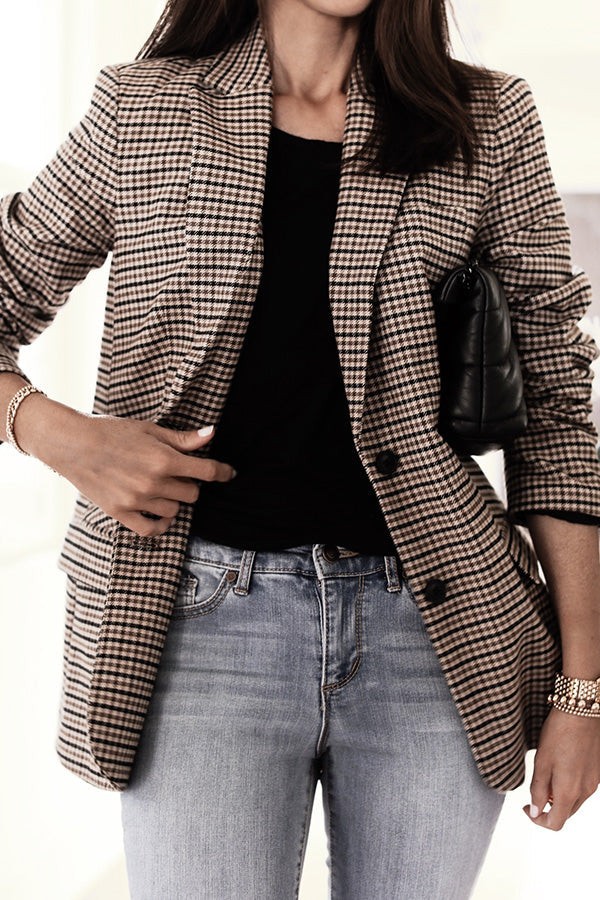 Check Boyfriend Blazer in Brown