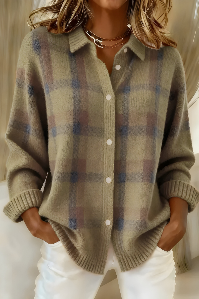 Check Knit Cardigan in Brown