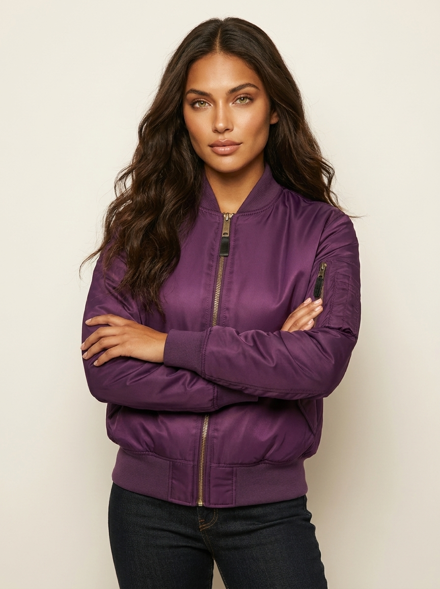 Classic Satin Bomber Jacket with Utility Pockets, view 10
