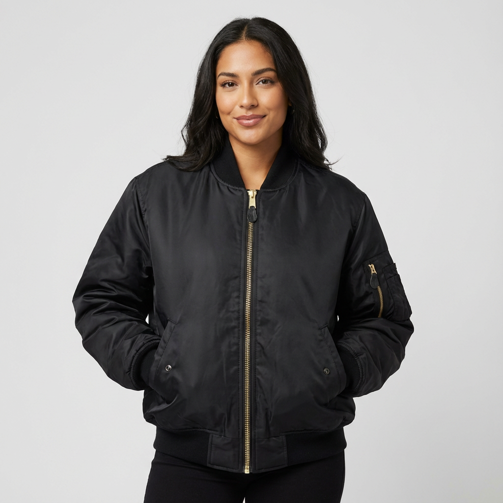 Classic Satin Bomber Jacket with Utility Pockets, view 11