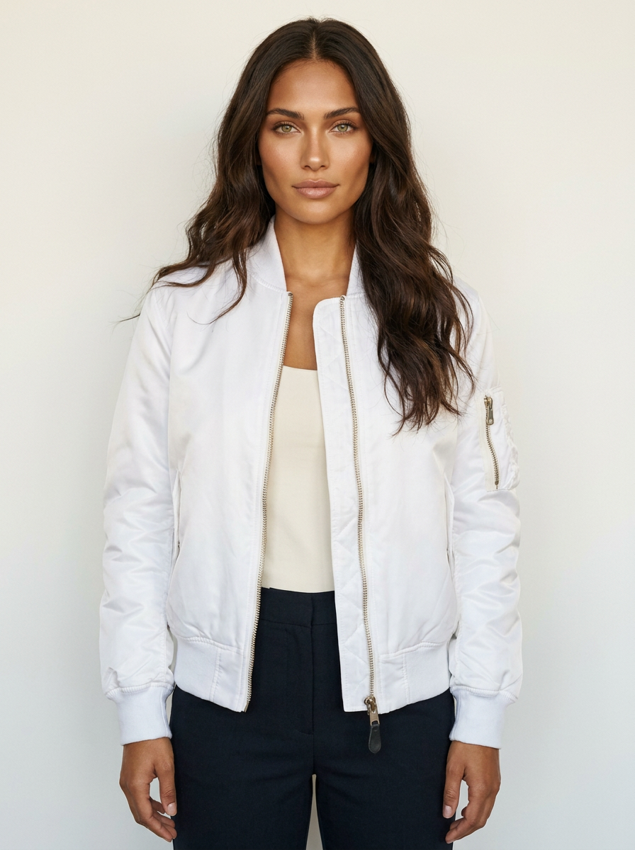 Classic Satin Bomber Jacket with Utility Pockets, view 17