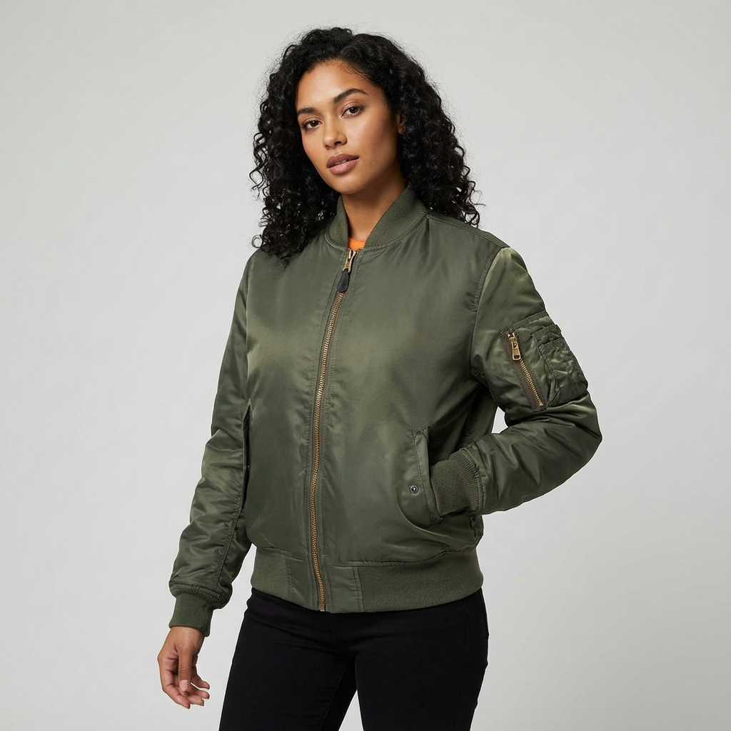 Classic Satin Bomber Jacket with Utility Pockets, view 18