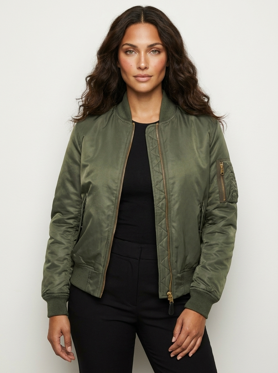 Classic Satin Bomber Jacket with Utility Pockets, view 19