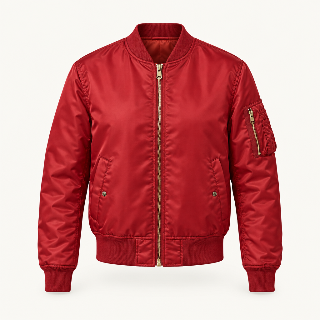 Classic Satin Bomber Jacket with Utility Pockets, view 2