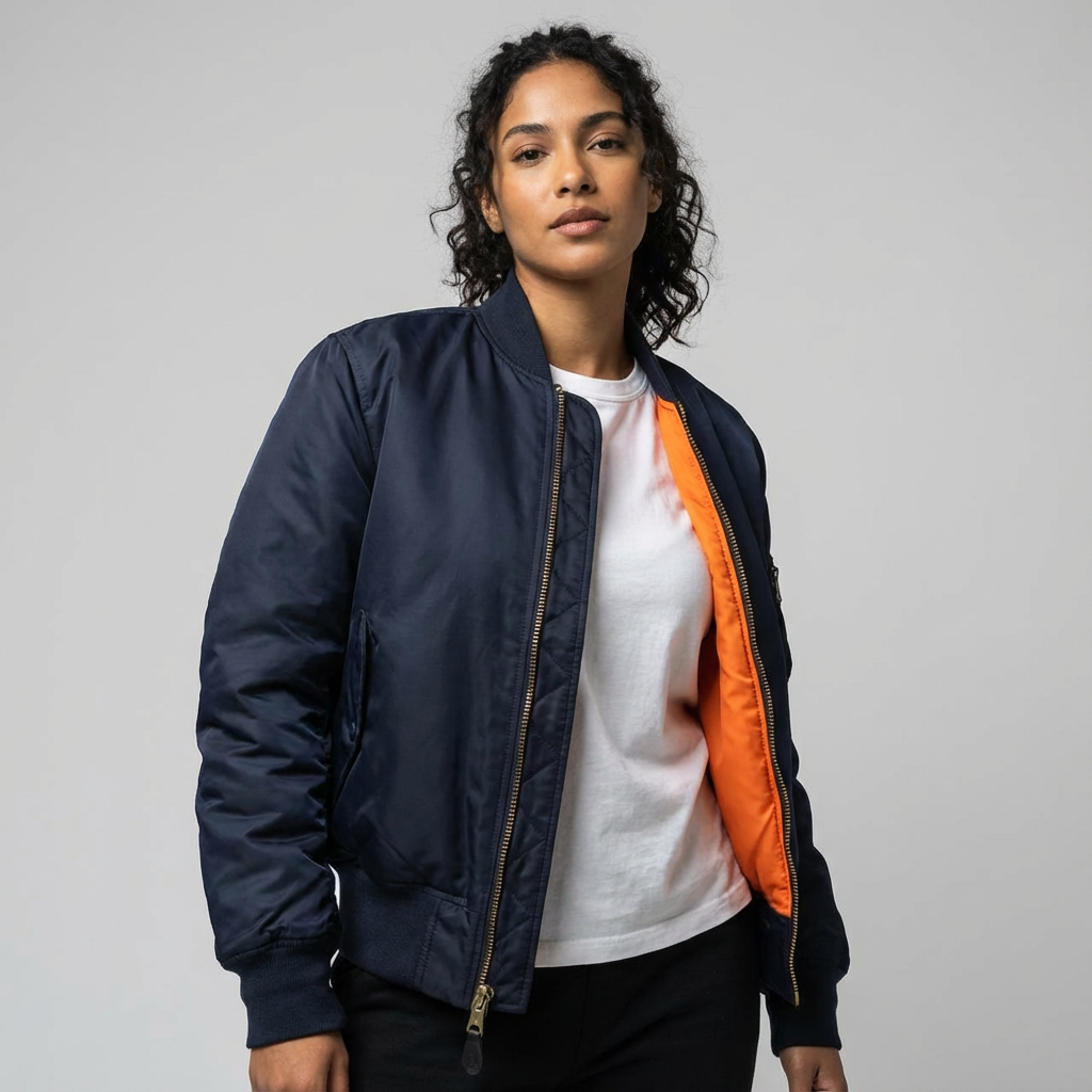 Classic Satin Bomber Jacket with Utility Pockets, view 20