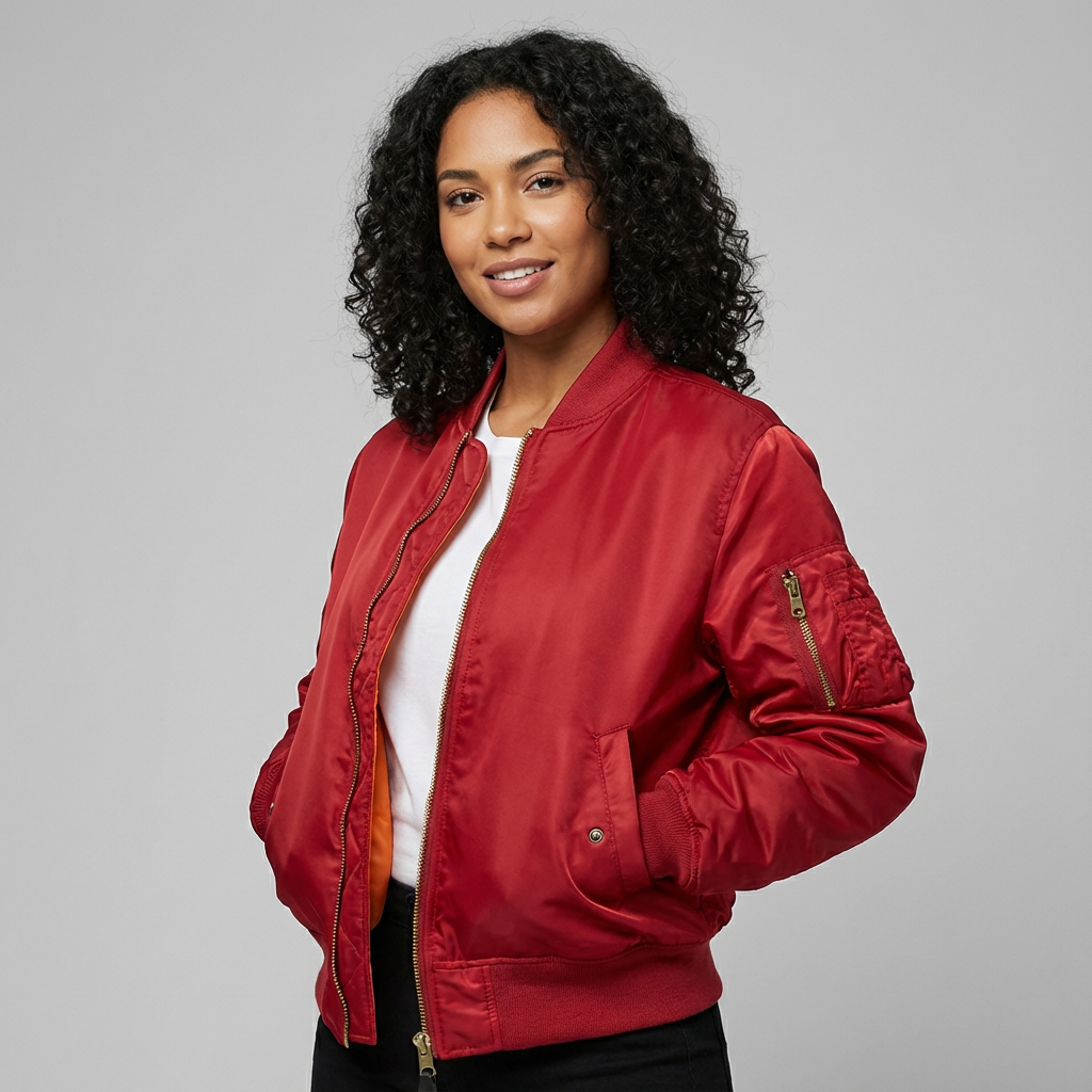 Classic Satin Bomber Jacket with Utility Pockets, view 3