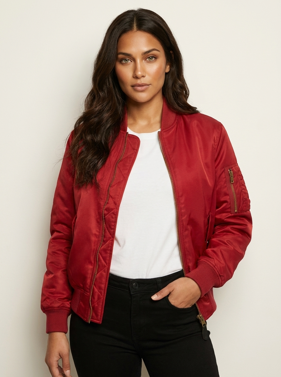 Classic Satin Bomber Jacket with Utility Pockets, view 4