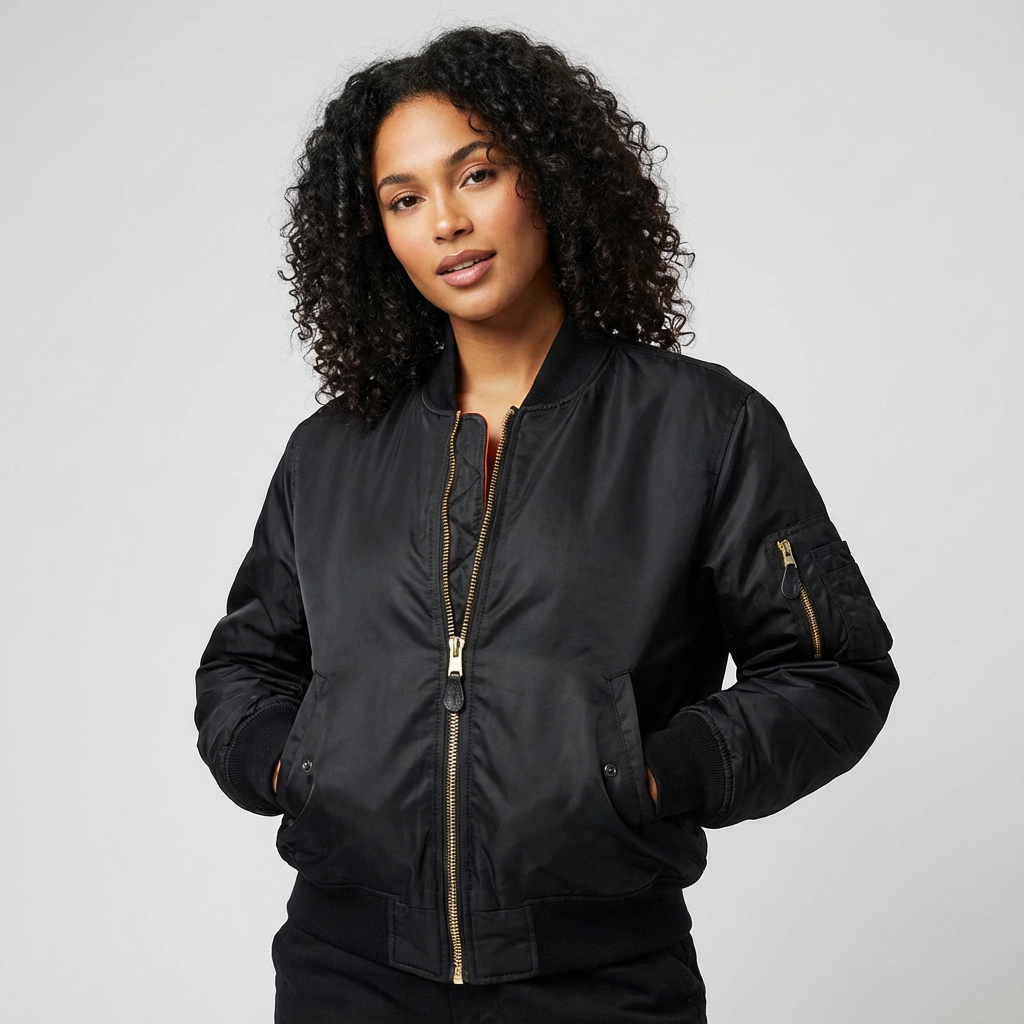 Classic Satin Bomber Jacket with Utility Pockets, view 5