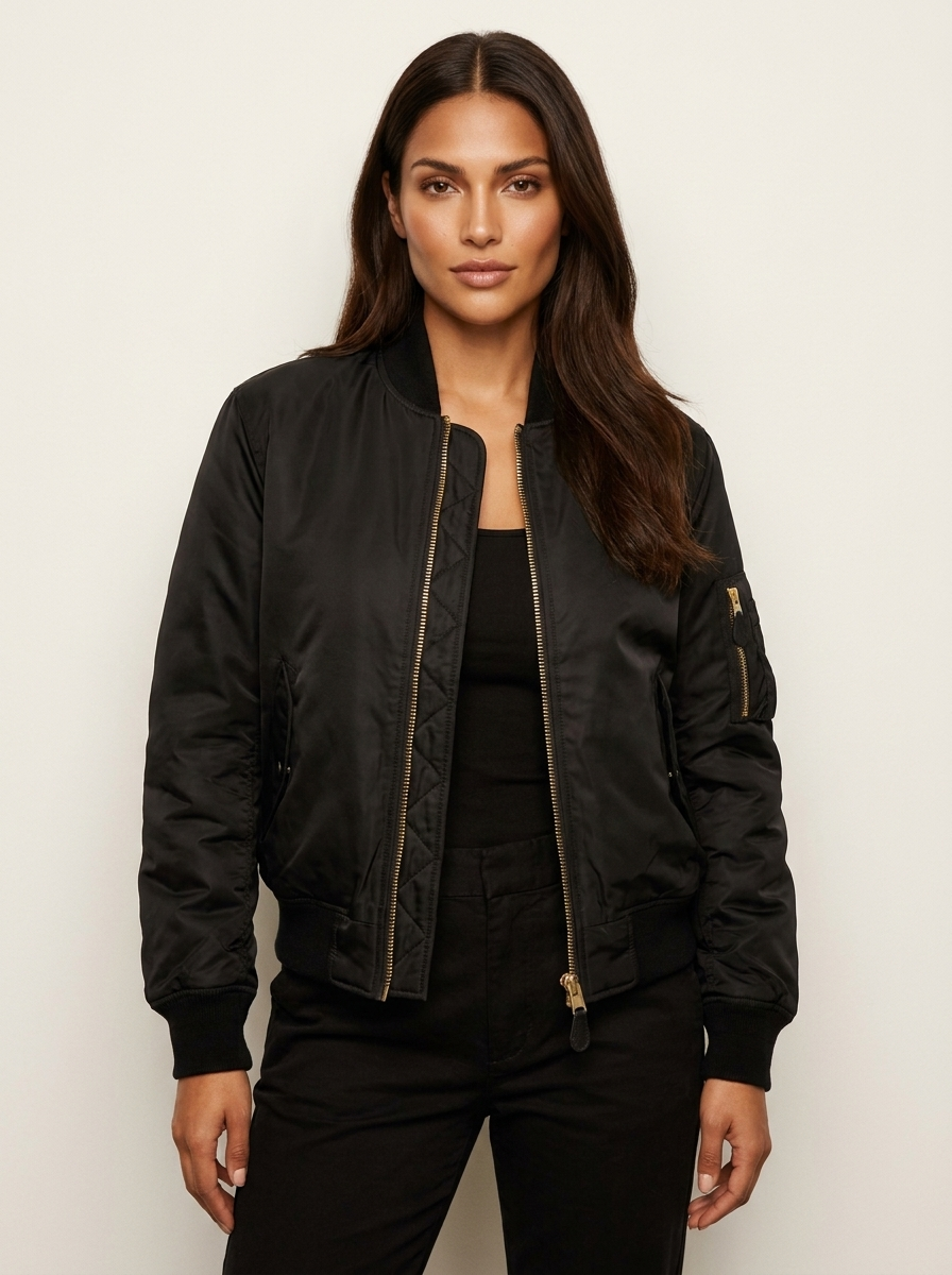 Classic Satin Bomber Jacket with Utility Pockets, view 6