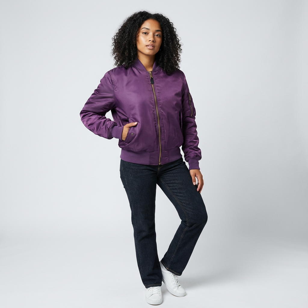 Classic Satin Bomber Jacket with Utility Pockets, view 9