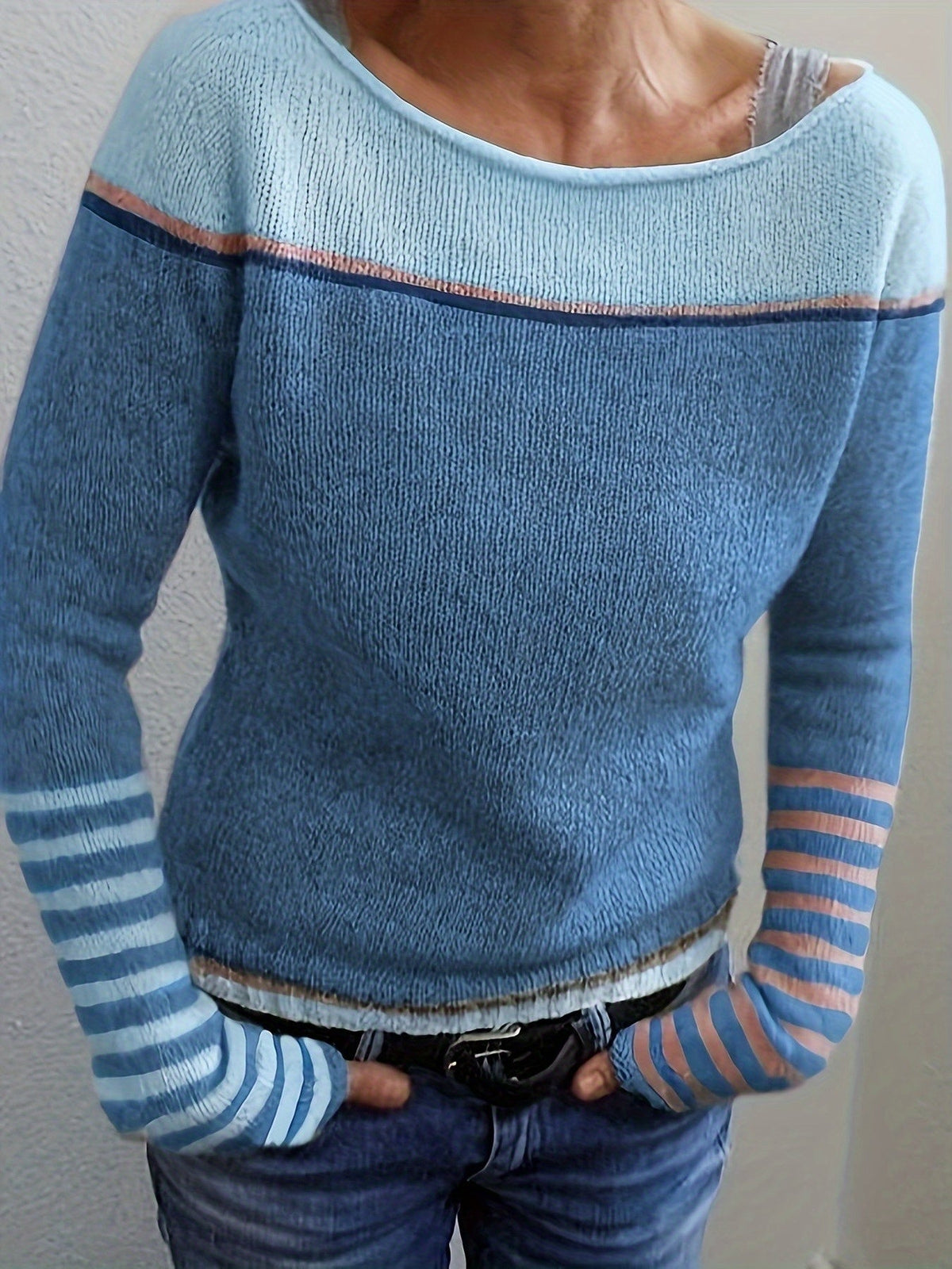 Colour-Block Striped Jumper in Blue