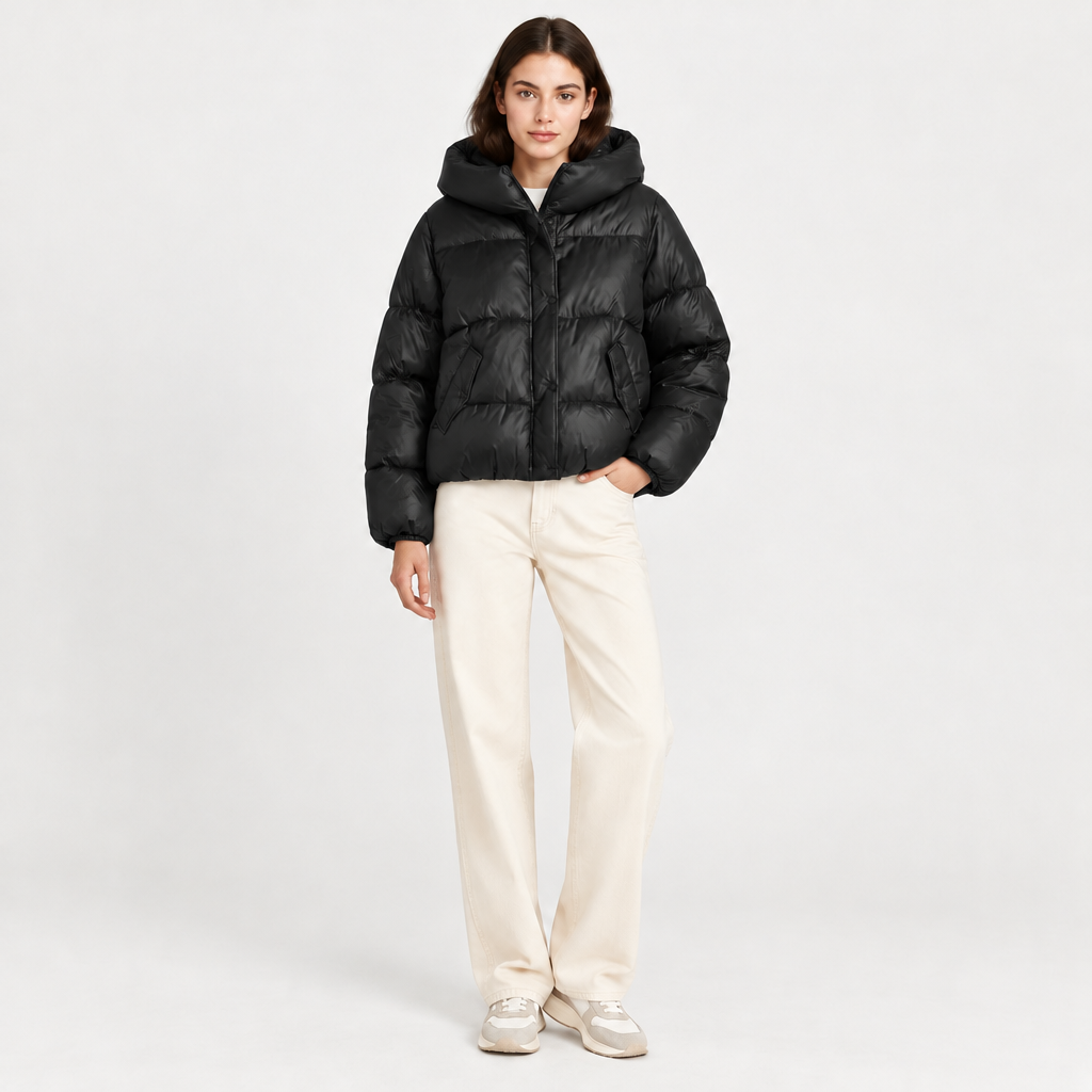 Cropped Puffer Jacket in Black