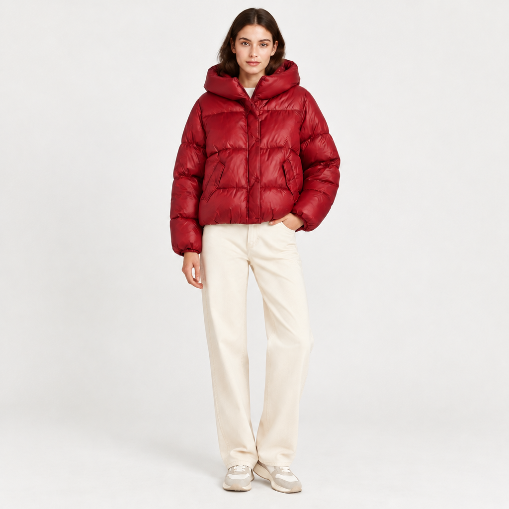 Cropped Puffer Jacket in Red