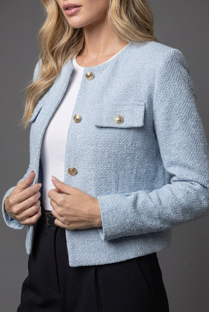Women's cropped tweed blazer, view 2