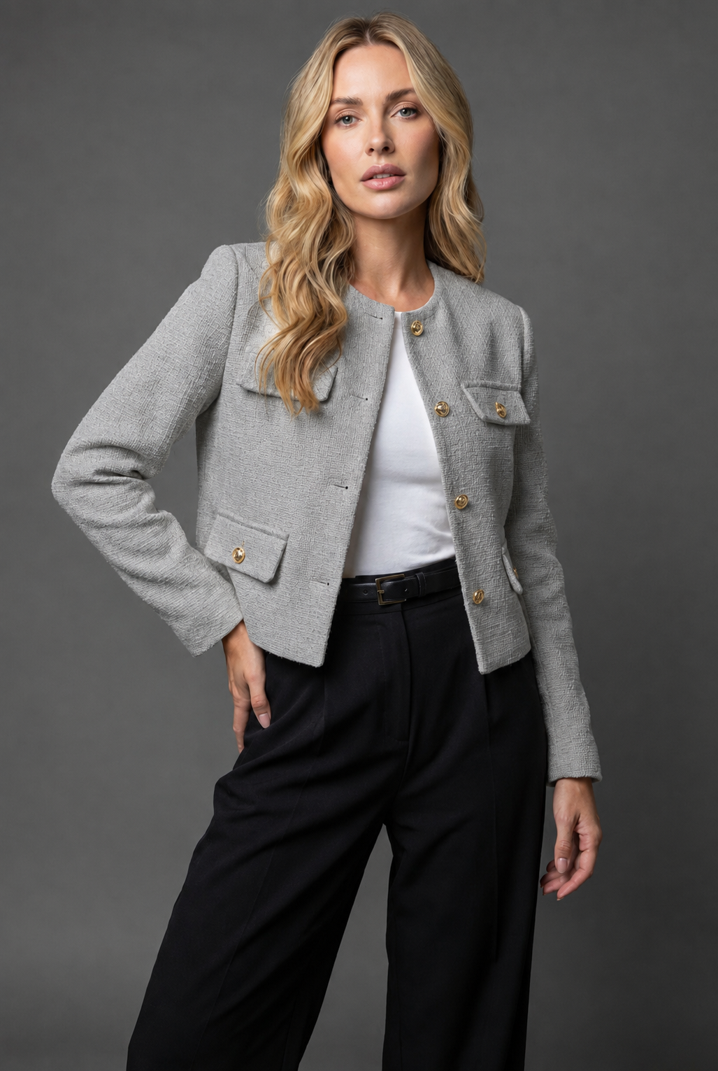 Women's cropped tweed blazer in Grey