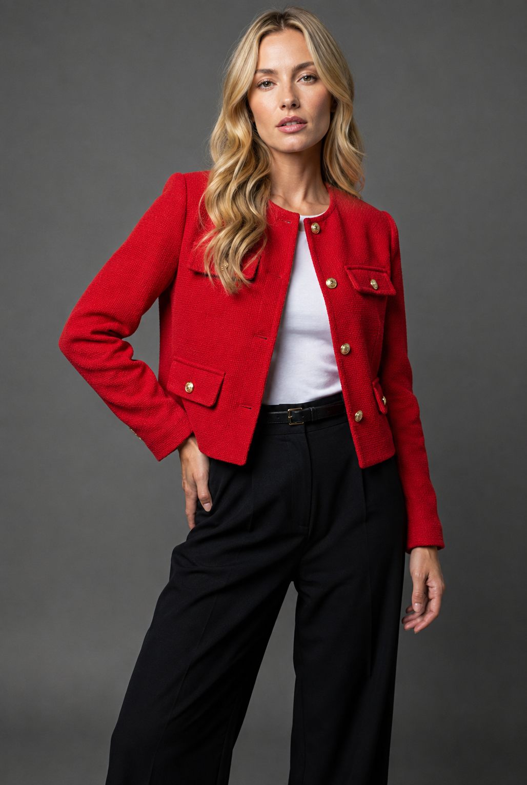 Women's cropped tweed blazer in Red