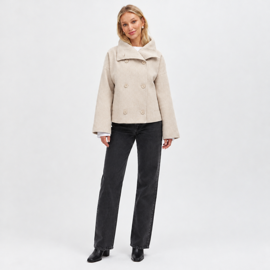 Double-Breasted Short Coat in Beige