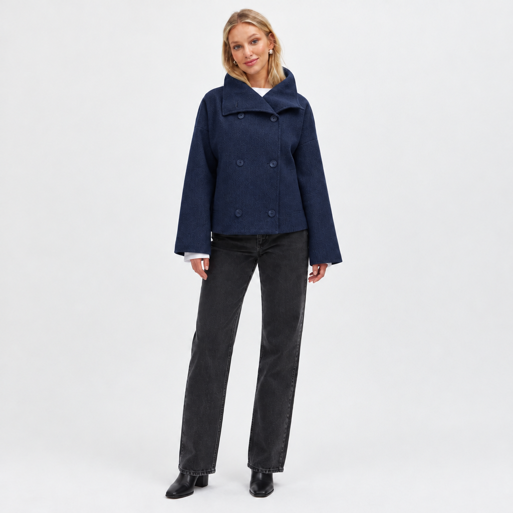 Double-Breasted Short Coat in Navy