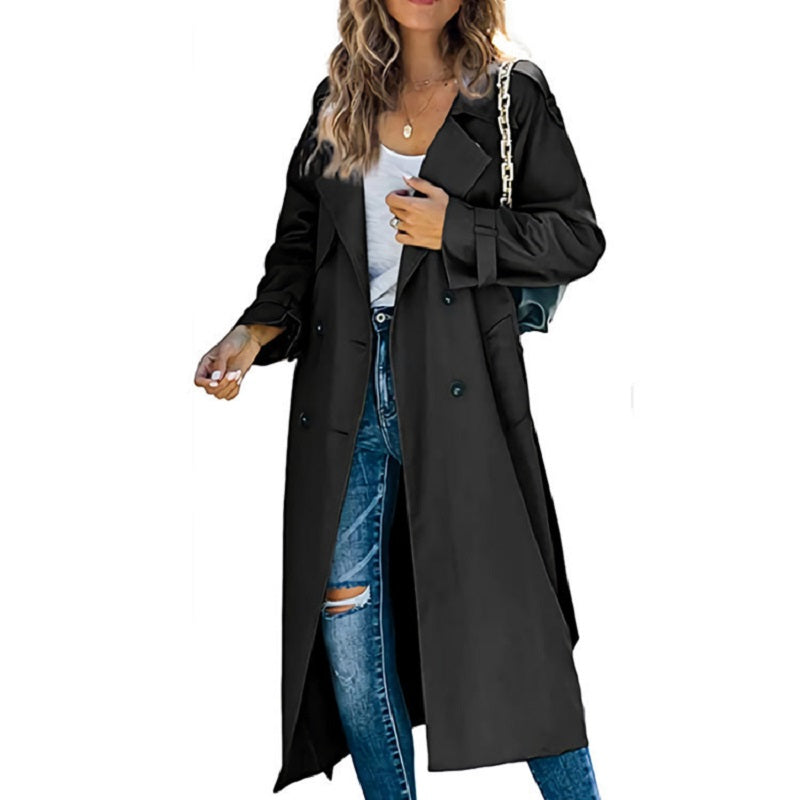 Long Belted Trench Coat in Black