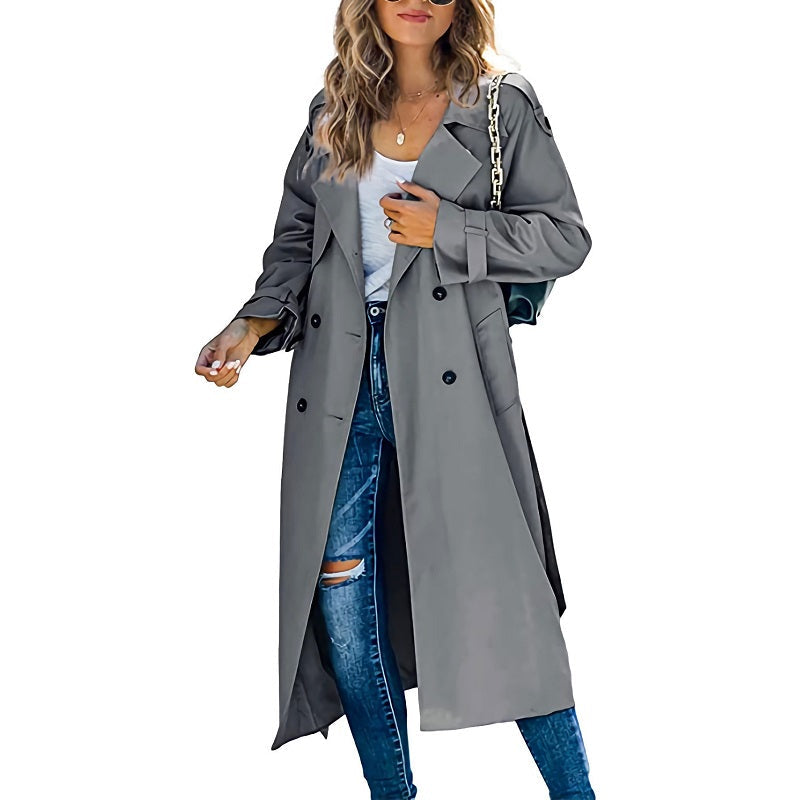 Long Belted Trench Coat in Grey