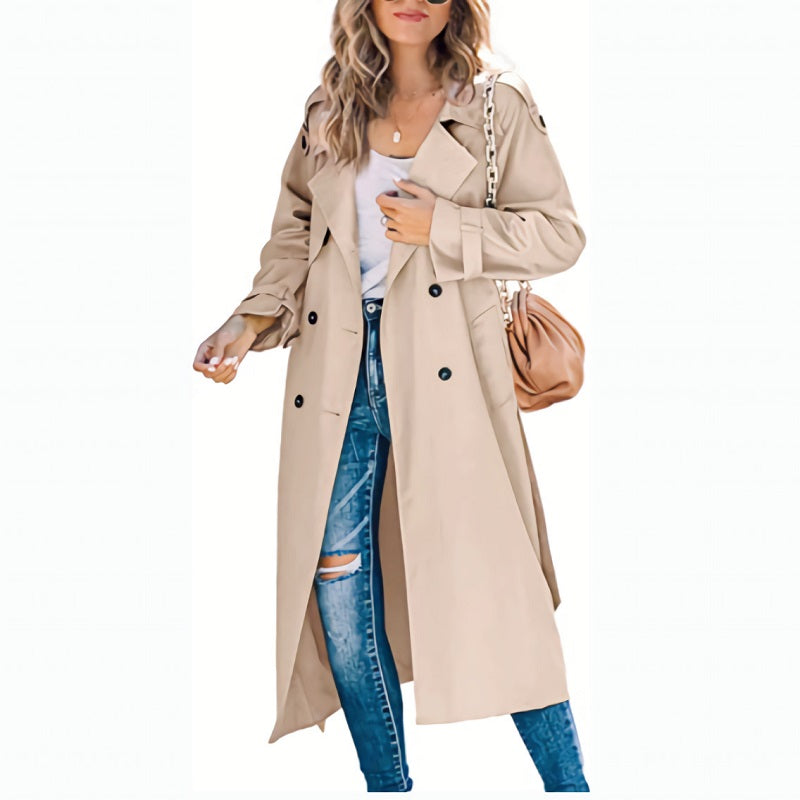 Long Belted Trench Coat in Khaki