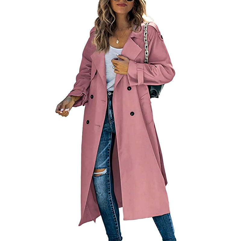 Long Belted Trench Coat in Pink