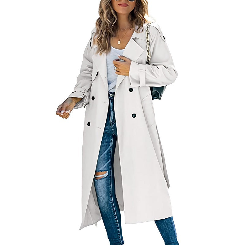 Long Belted Trench Coat in White