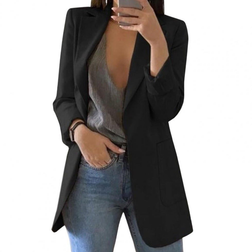Long Open-Front Blazer in Black