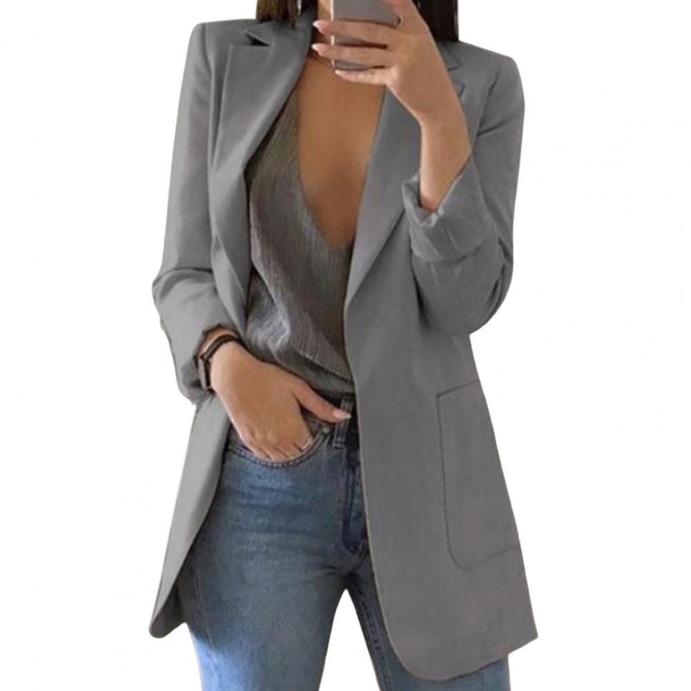 Long Open-Front Blazer in Grey
