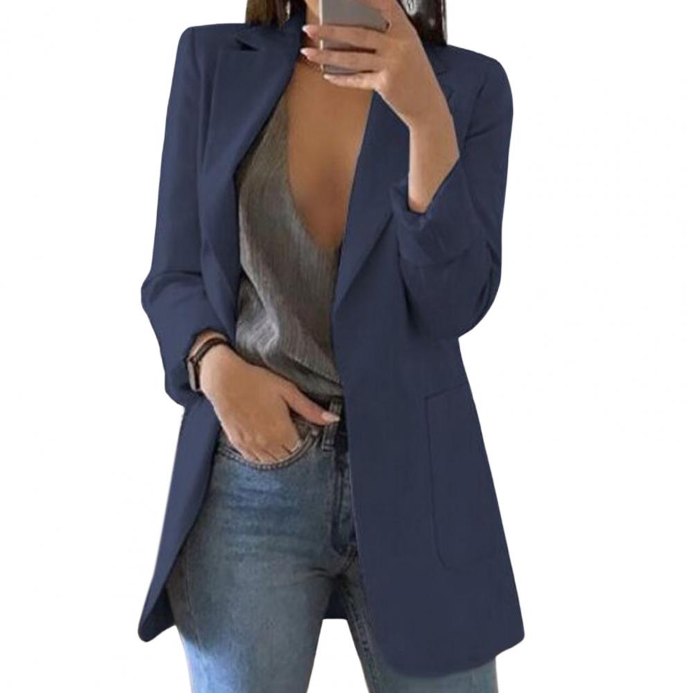 Long Open-Front Blazer in Navy