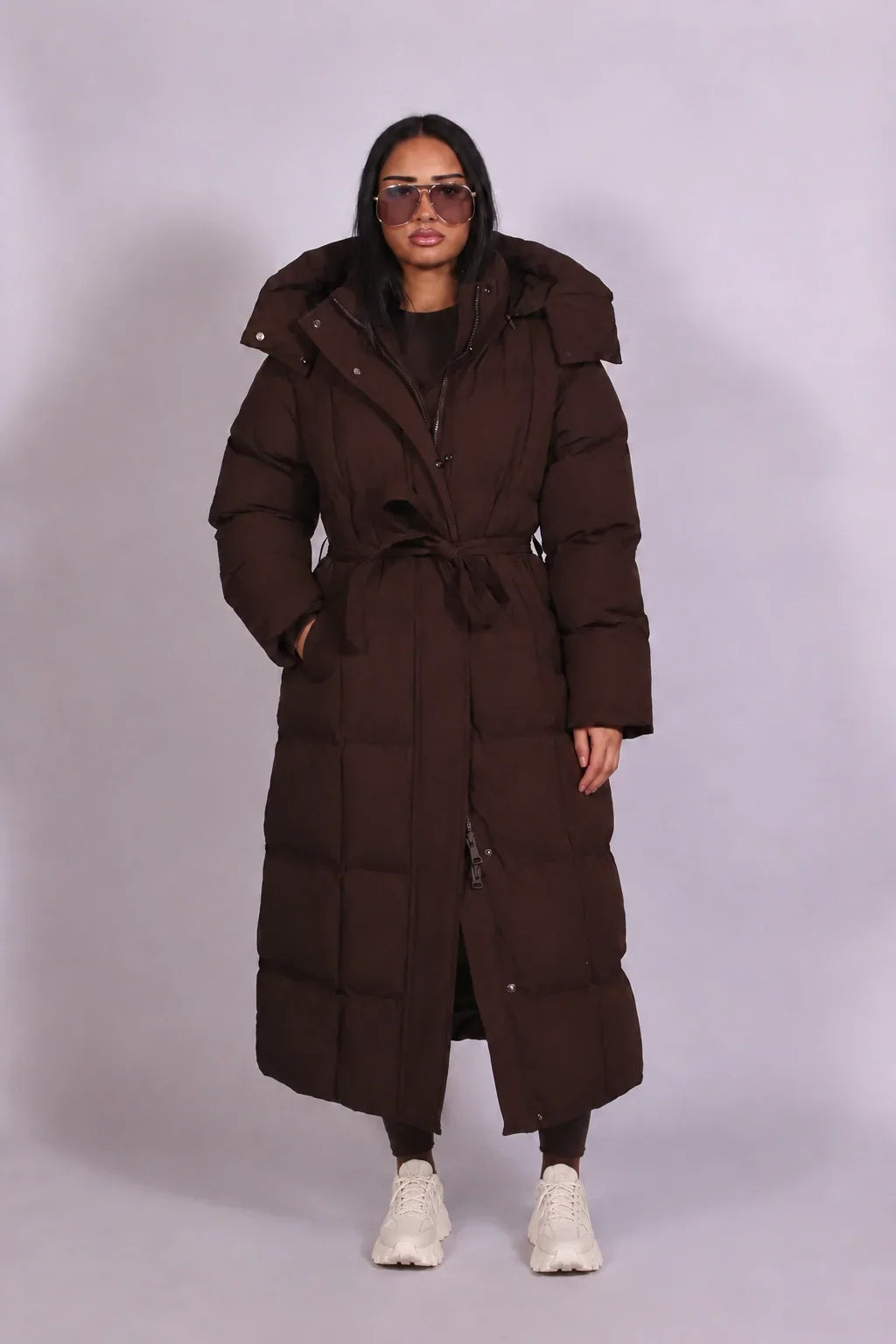 Long Quilted Winter Coat with Fitted Waist, view 4