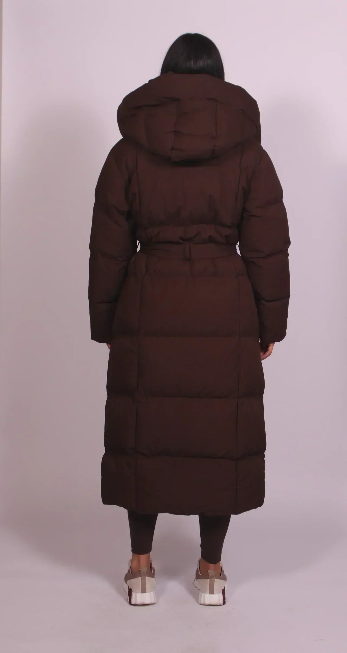 Long Quilted Winter Coat with Fitted Waist, view 5