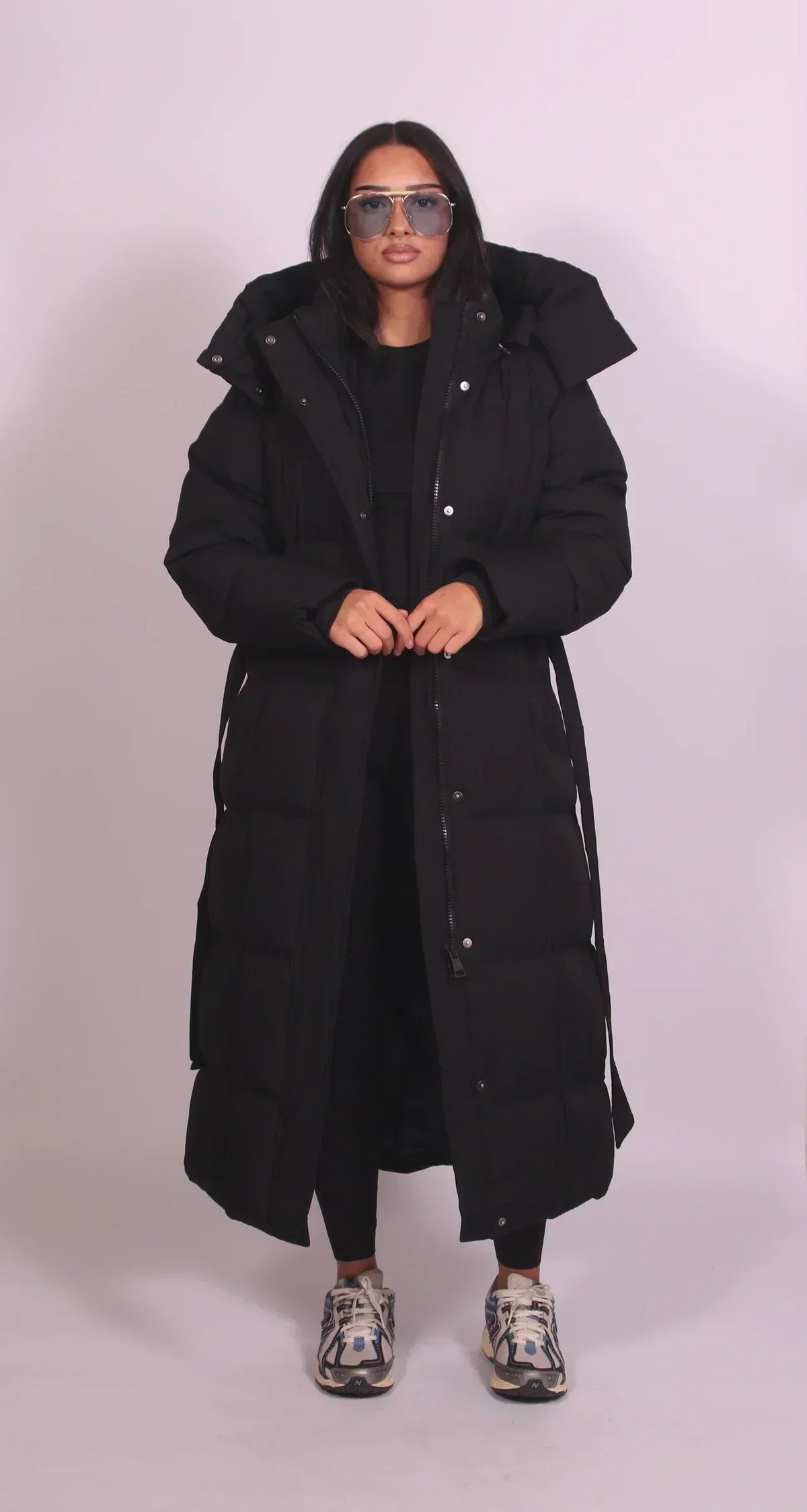 Long Quilted Winter Coat with Fitted Waist, view 6