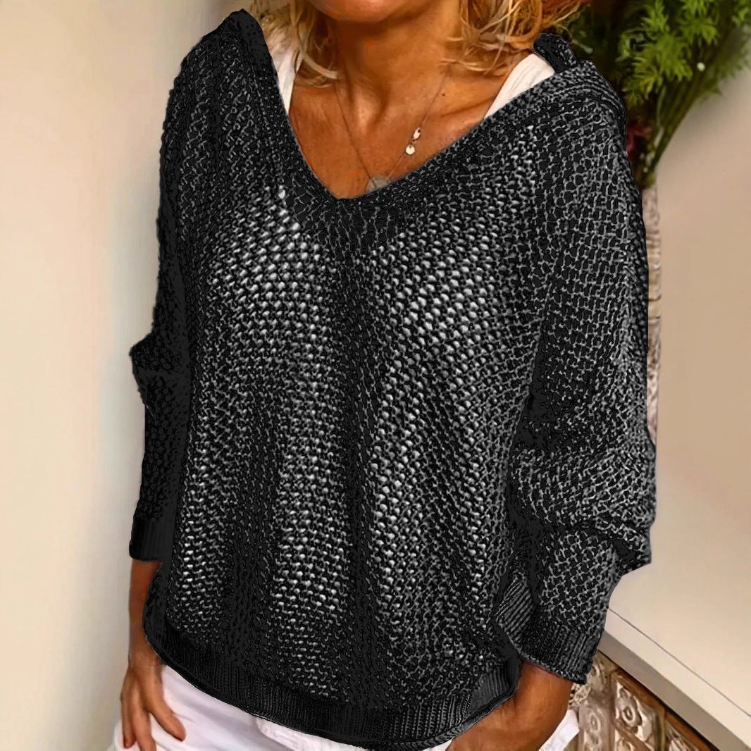 Loose-Fit Open Knit Sweater in Black