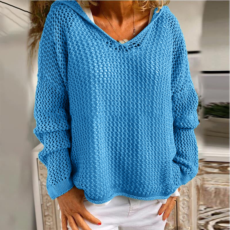 Loose-Fit Open Knit Sweater in Blue