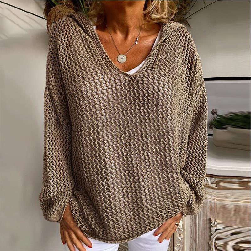 Loose-Fit Open Knit Sweater in Dark Grey