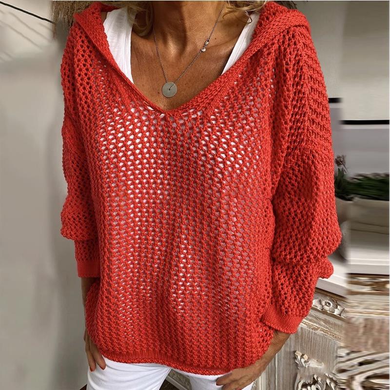 Loose-Fit Open Knit Sweater in Red