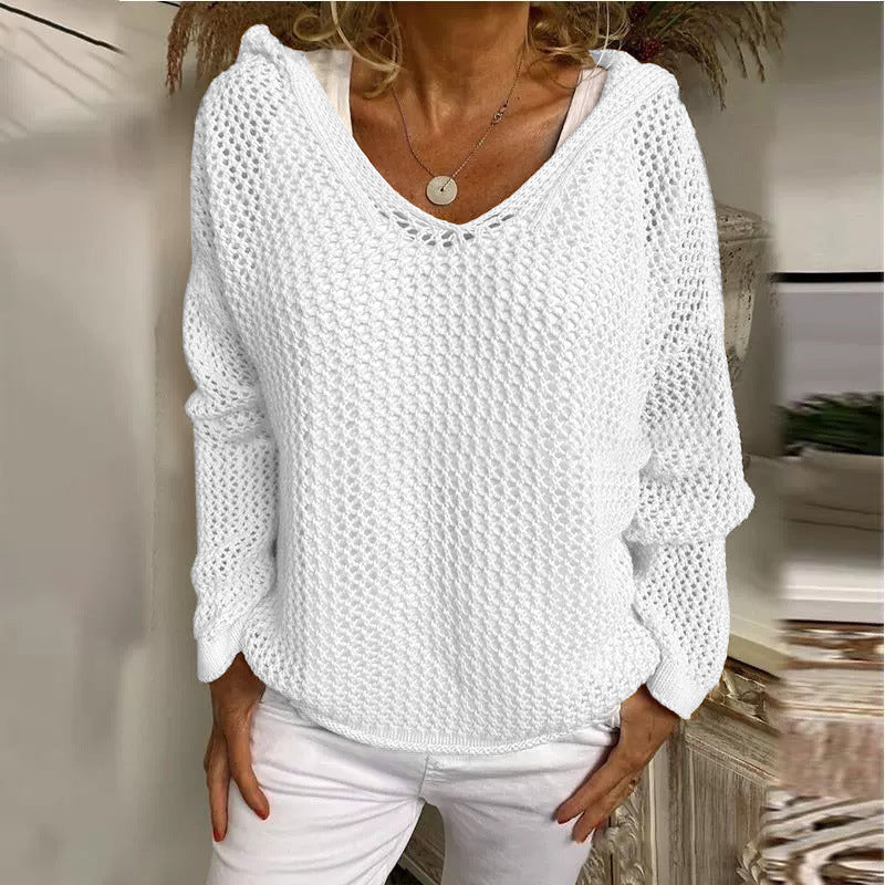 Loose-Fit Open Knit Sweater in White