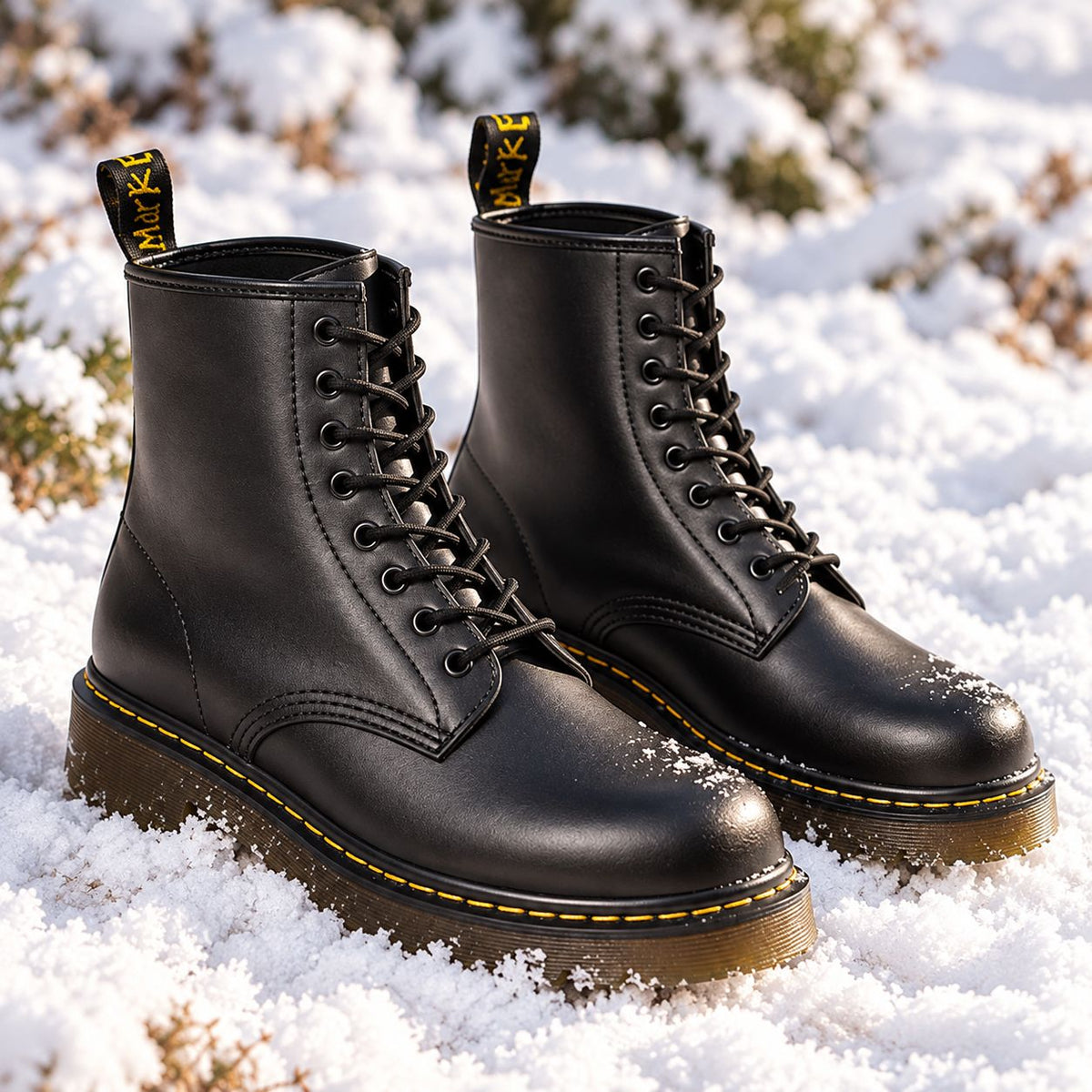 Vegan leather lace-up boots in Black
