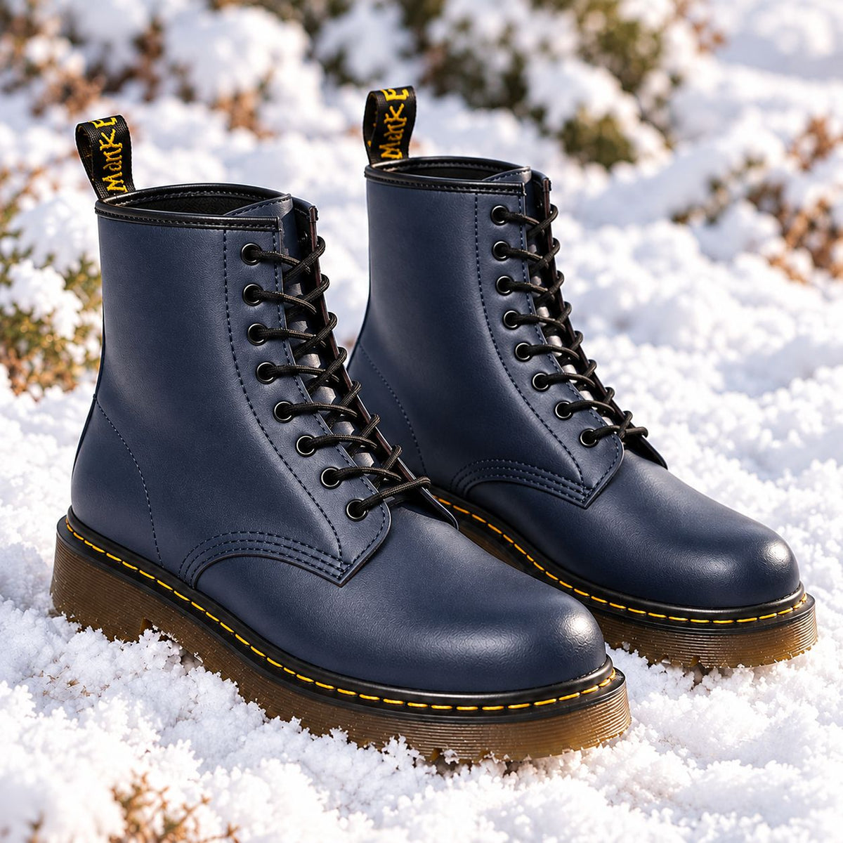 Vegan leather lace-up boots in Blue